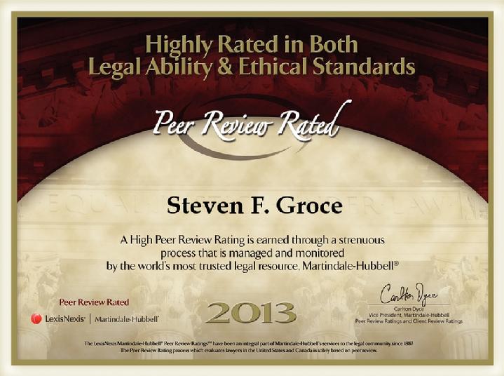 Martindale-Hubble Attorney Peer Review Rated 2013 - Highly rated in both legal ability and ethical standards